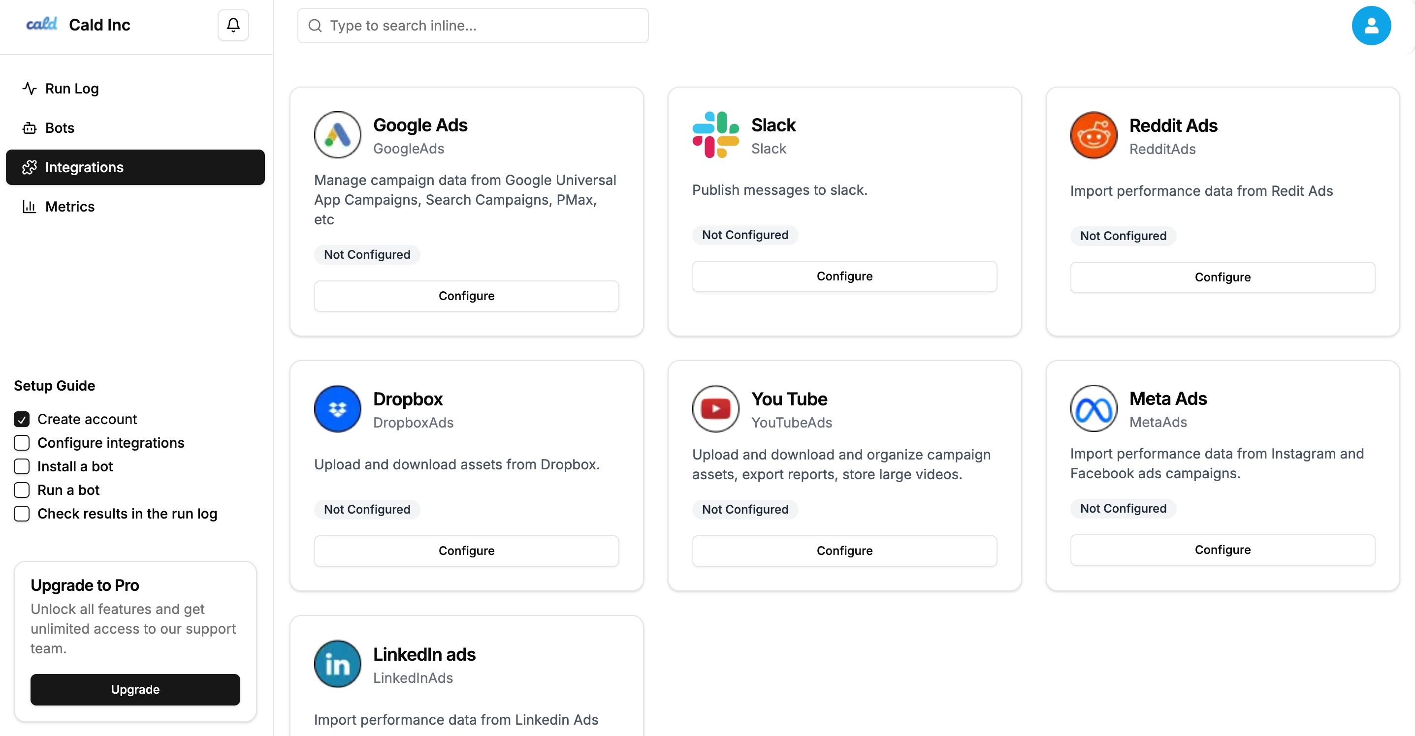 Ad network integrations in Cald Bots
